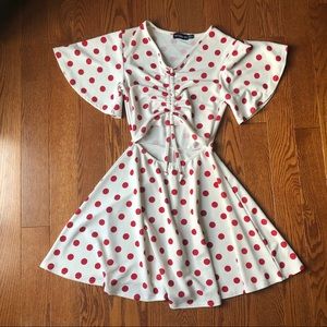 PrettyLittleThing White and Red Polka Dot Dress
